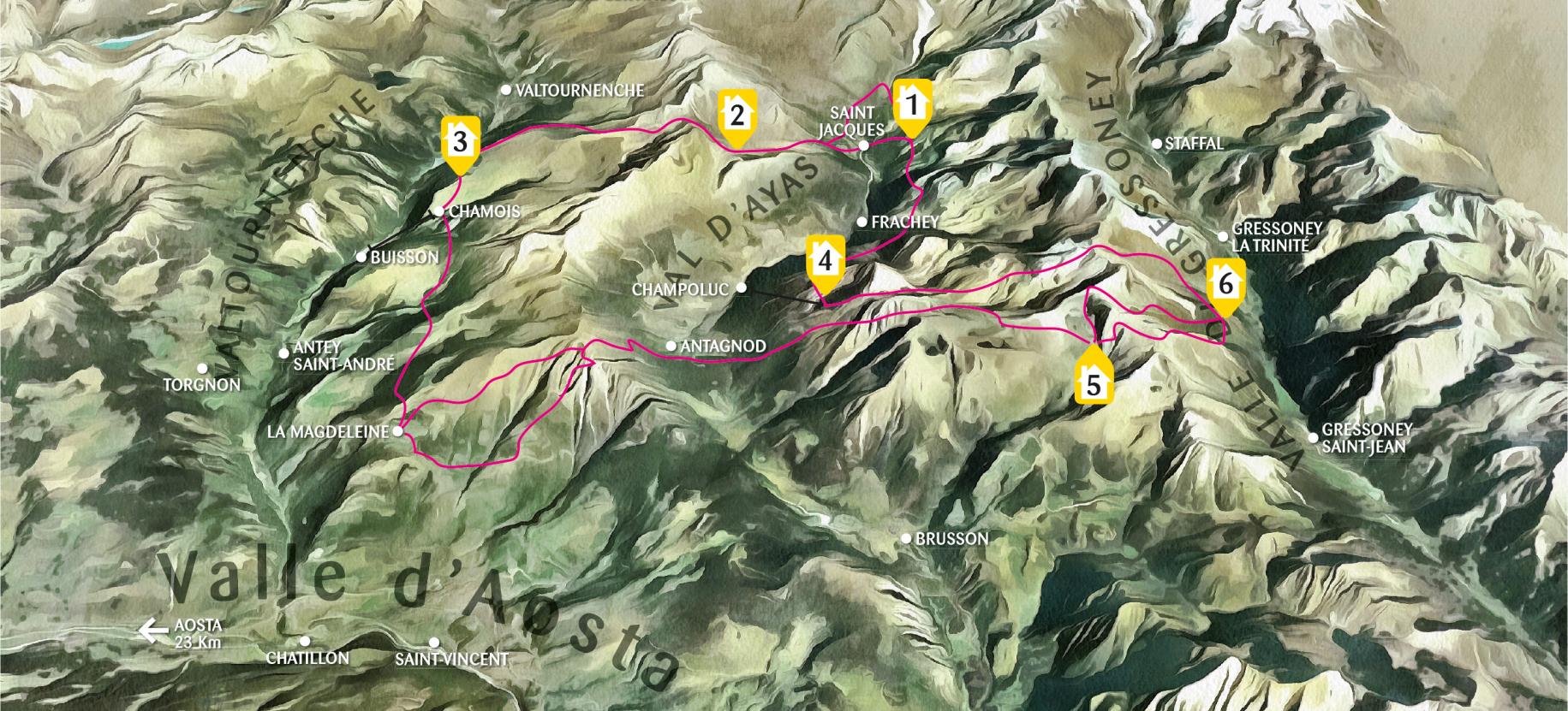 Il Tour des Six è un percorso di media montagna che deve il suo nome all'itinerario che percorre e che lo porta a toccare 6 rifugi: il "Giro dei Sei" appunto.